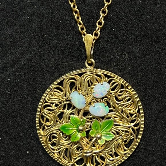 Vintage Kremnetz Gold Tone Cable Chain Necklace With Opal Pendant Signed (3980) - Picture 4 of 6
